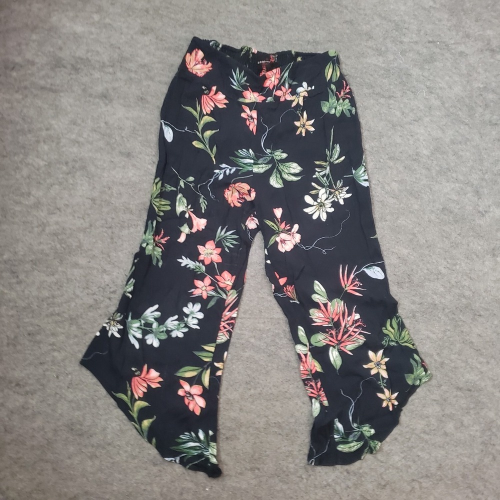 Code X Mode Pants Women XS Black Boho Asymmetrical Crop‎ Floral Casual Ladies
